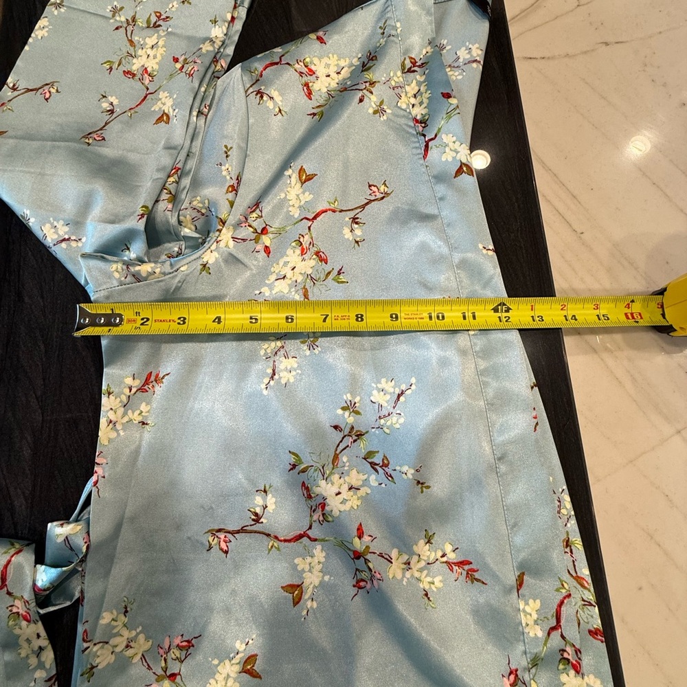 Blue Floral Tie-Front Robe with Ruffled Details - Picture 7 of 9